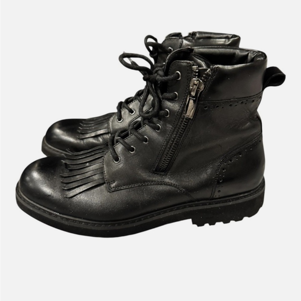 INC International Concepts Men’s Brix Kiltie Leather Boots (Black) - Size 12